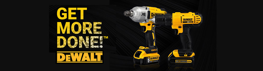 photo of 2 drills from dewalt saying Get more done!
